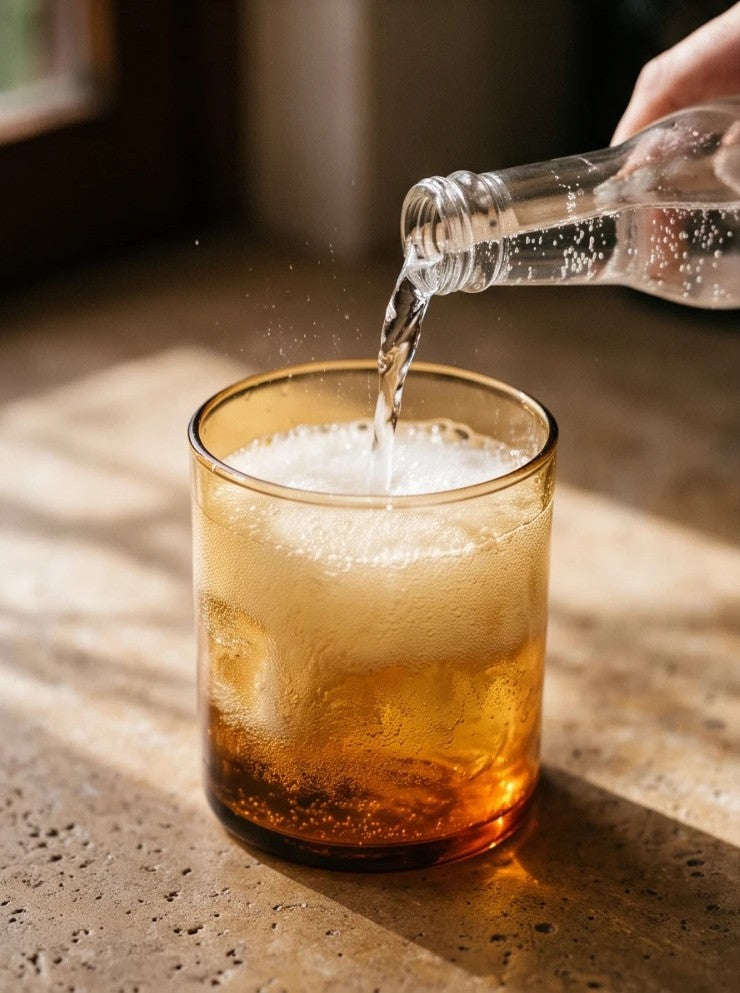 tonic poured slowly over the ice